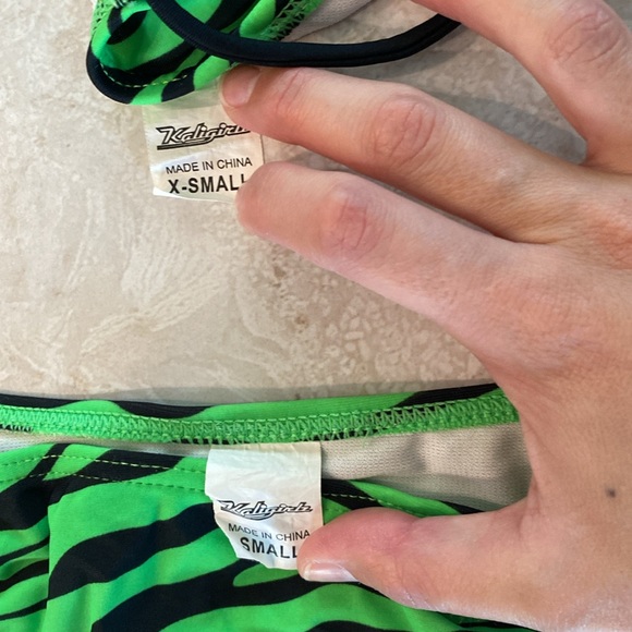 Swimming Suit Neon Green and Black Zebra Print - Picture 2 of 2